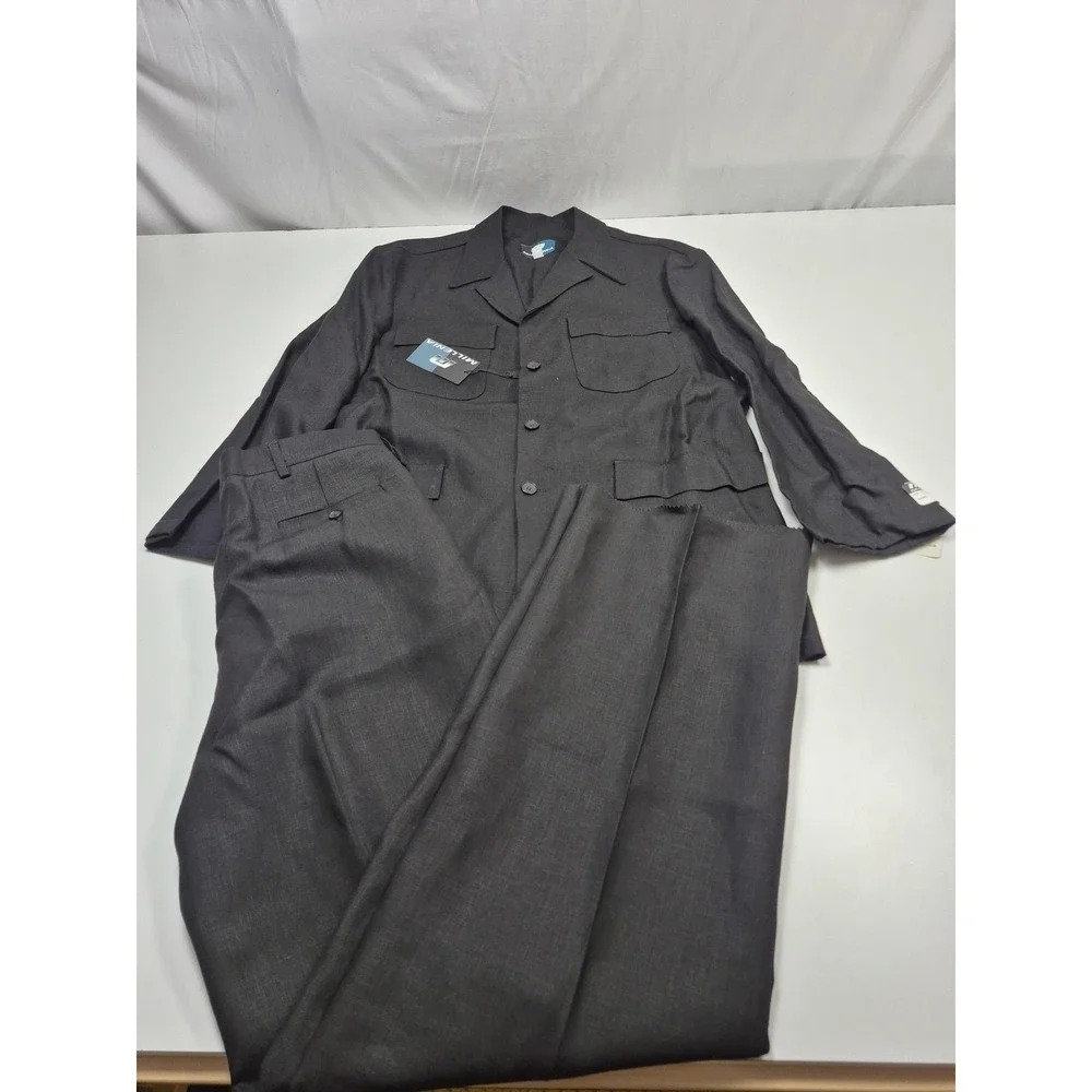 VTG Millenia Suit Mens L Black 100% Linen 2 Piece 36x36 USA NWT Unhemmed Summer